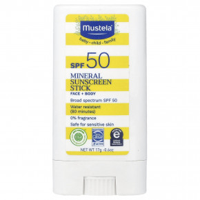 Mustela, минеральный солнцезащитный стик, SPF 50, 17 г (0,6 унции) - описание | фото