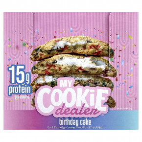 My Cookie Dealer Protein, протеиновое печенье, со вкусом праздничного торта, 12 шт. по 63 г (2,2 унции) - описание | фото