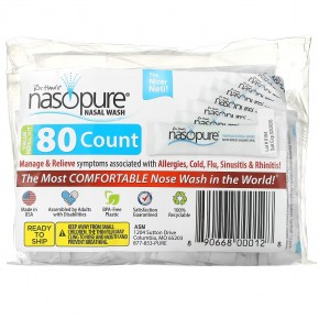 Nasopure, промывание носа, полезный набор для повторного использования, 80 пакетиков буферизованной соли - описание