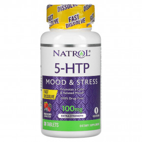 Natrol, 5-HTP, быстрорастворимый, особо эффективный, вкус диких ягод, 100 мг, 30 таблеток в Москве - eco-herb.ru | фото