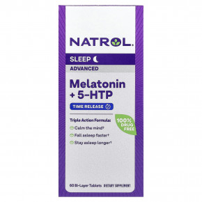 Natrol, мелатонин + 5-HTP, с замедленным высвобождением, 60 двухслойных таблеток - описание | фото