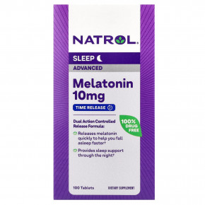 Natrol, Мелатонин, улучшенный сон, медленное высвобождение, 10 мг, 100 таблеток в Москве - eco-herb.ru | фото