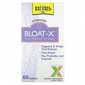 Natural Balance, Bloat-X, средство для поддержания баланса жидкости, 60 растительных капсул - описание | фото