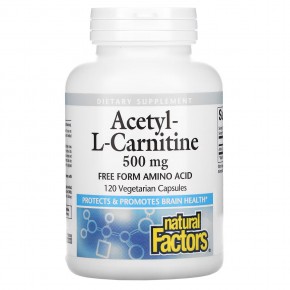 Natural Factors, ацетил L-карнитин, 500 мг, 120 вегетарианских капсул - описание
