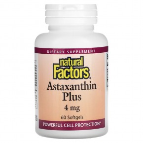 Natural Factors, Astaxanthin Plus, астаксантин, 4 мг, 60 капсул в Москве - eco-herb.ru | фото