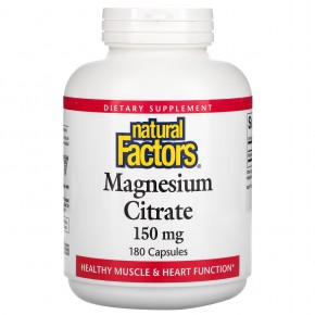 Natural Factors, цитрат магния, 150 мг, 180 капсул - описание