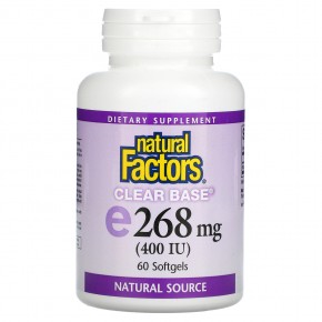 Natural Factors, Clear Base Vitamin E, 268 мг (400 МЕ), 60 мягких таблеток в Москве - eco-herb.ru | фото