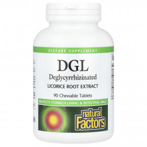 Natural Factors, DGL, глицирризинат солодки (экстракт корня), 90 жевательных таблеток - описание | фото