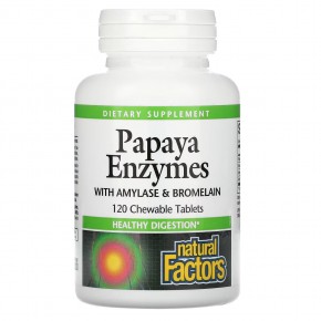 Natural Factors, ферменты папайи с амилазой и бромелаином, 120 жевательных таблеток - описание