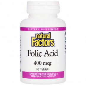 Natural Factors, Фолиевая кислота, 400 мкг, 90 таблеток - описание