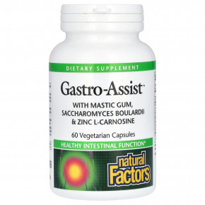 Natural Factors, Gastro-Assist™ с мастиковой смолой, сахаромицетами буларди и цинк-L-карнозином, пищевая добавка, 60 вегетарианских капсул - описание | фото