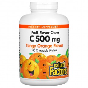 Natural Factors, жевательные таблетки с фруктовым вкусом витамина C, с насыщенным вкусом апельсина, 500 мг, 180 жевательных таблеток - описание