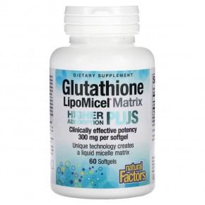 Natural Factors, Glutathione LipoMicel Matrix, 300 мг, 60 мягких таблеток - описание