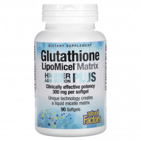 Natural Factors, Glutathione LipoMicel Matrix, 300 мг, 90 мягких таблеток - описание | фото