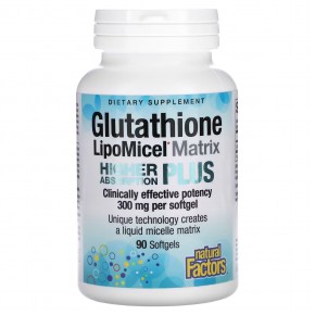 Natural Factors, Glutathione LipoMicel Matrix, 300 мг, 90 мягких таблеток - описание