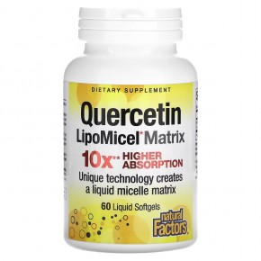 Natural Factors, кверцетин, в мицеллярной форме LipoMicel, 60 капсул с жидким содержимым - описание
