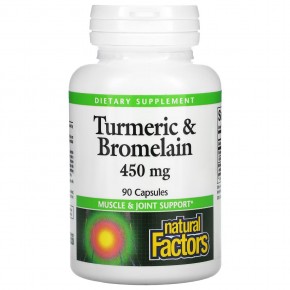 Natural Factors, Куркума и бромелаин, 450 мг, 90 капсул - описание