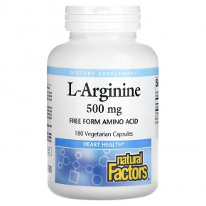 Natural Factors, L-аргинин, 500 мг, 180 вегетарианских капсул - описание