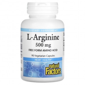 Natural Factors, L-аргинин, 500 мг, 90 вегетарианских капсул - описание