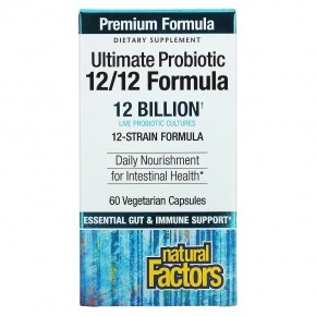 Natural Factors, Лучший пробиотик, формула 12/12, 12 миллиардов, 60 вегетарианских капсул - описание