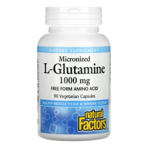 Natural Factors, Микронизированный L-глютамин, 1000 мг, 90 вегетарианских капсул - описание