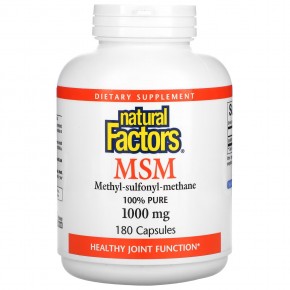 Natural Factors, МСМ, Метил-сульфонил-метан, 1 000 мг, 180 капсул - описание