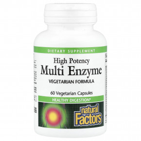 Natural Factors, мультиэнзим, высокая эффективность, 60 вегетарианских капсул - описание | фото