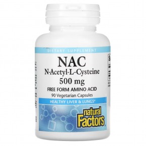 Natural Factors, NAC N-ацетил-L цистеин, 500 мг, 90 вегетарианских капсул - описание