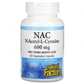 Natural Factors, NAC N-ацетил-L цистеин, 600 мг, 60 вегетарианских капсул в Москве - eco-herb.ru | фото