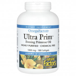 Natural Factors, OmegaFactors, Ultra Prim, масло примулы вечерней, 1000 мг, 180 капсул (Товар снят с продажи) в Москве - eco-herb.ru | фото