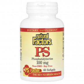 Natural Factors, PS фосфатидилсерин, 100 мг, 60 капсул - описание | фото