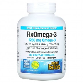 Natural Factors, Rx Omega-3, омега-3, 1260 мг, 120 капсул (630 мг в 1 капсуле) - описание