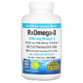 Natural Factors, Rx Omega-3, омега-3, 1260 мг, 240 капсул (630 мг в 1 капсуле) - описание | фото