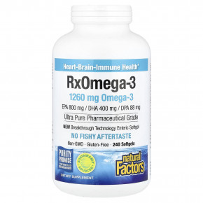 Natural Factors, Rx Omega-3, омега-3, 240 капсул (630 мг в 1 капсуле) - описание | фото