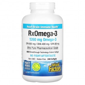 Natural Factors, Rx Omega-3, омега-3, 1260 мг, 240 капсул (630 мг в 1 капсуле) - описание