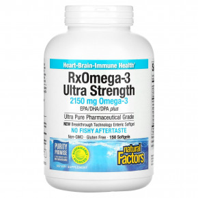 Natural Factors, RxOmega-3, омега-3 повышенной силы действия, 2150 мг, 150 капсул (1075 мг в 1 капсуле) в Москве - eco-herb.ru | фото