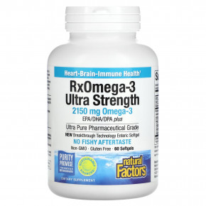 Natural Factors, RxOmega-3, омега-3 повышенной силы действия, 2150 мг, 60 капсул (1075 мг в 1 капсуле) в Москве - eco-herb.ru | фото