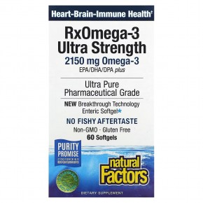 Natural Factors, RxOmega-3, омега-3 повышенной силы действия, 2150 мг, 60 капсул (1075 мг в 1 капсуле) - описание