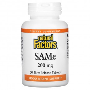 Natural Factors, SAMe (дисульфат тозилат), 200 мг, 60 таблеток с медленным высвобождением в Москве - eco-herb.ru | фото