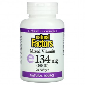 Natural Factors, смесь витаминов, витамин E, 200 МЕ, 90 мягких таблеток - описание