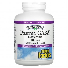 Natural Factors, Stress-Relax, Pharma GABA, 100 мг, 120 жевательных таблеток - описание