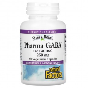 Natural Factors, Stress-Relax, Pharma GABA, 250 мг, 60 вегетарианских капсул - описание