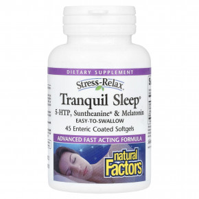 Natural Factors, Stress-Relax, средство для спокойного сна, 45 капсул, покрытых кишечнорастворимой оболочкой - описание | фото