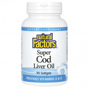 Natural Factors, Super Cod Liver Oil, жир печени трески, 90 капсул - описание | фото