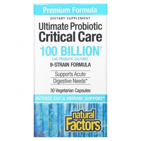 Natural Factors, Ultimate Probiotic Critical Care, пробиотики для лечения критических состояний, 100 миллиардов КОЕ, 30 вегетарианских капсул - описание