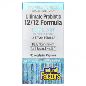 Natural Factors, Ultimate Probiotic, формула 12/12, 12 млрд, 60 вегетарианских капсул - описание | фото