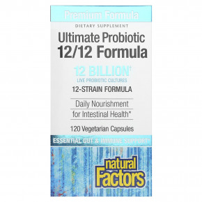 Natural Factors, Ultimate Probiotic, формула 12/12, 12 млрд КОЕ, 120 вегетарианских капсул - описание | фото