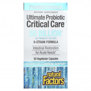 Natural Factors, Ultimate Probiotic, критический уход, 55 млрд КОЕ, 30 вегетарианских капсул - описание | фото