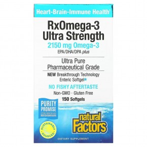 Natural Factors, RxOmega-3, омега-3 повышенной силы действия, 2150 мг, 150 капсул (1075 мг в 1 капсуле) - описание