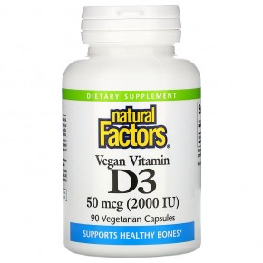 Natural Factors, Веганский витамин D3, 50 мкг (2000 МЕ), 90 вегетарианских капсул в Москве - eco-herb.ru | фото